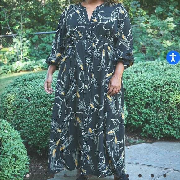 NWT The O’Dells Sofia button front maxi dress with matching belt, size 3X - Picture 2 of 12